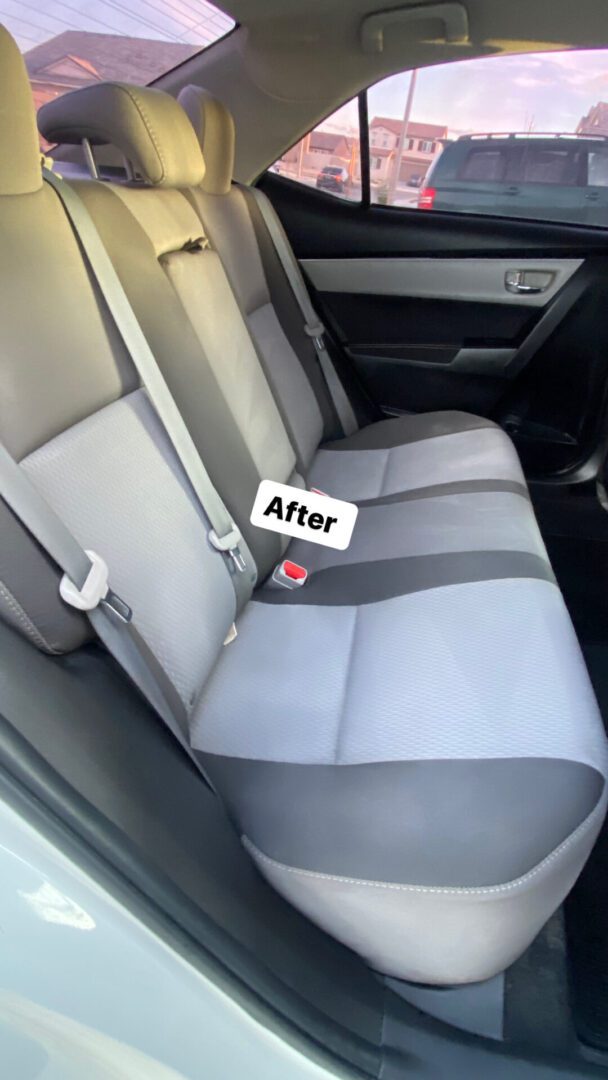 A back seat of a car after cleaning.